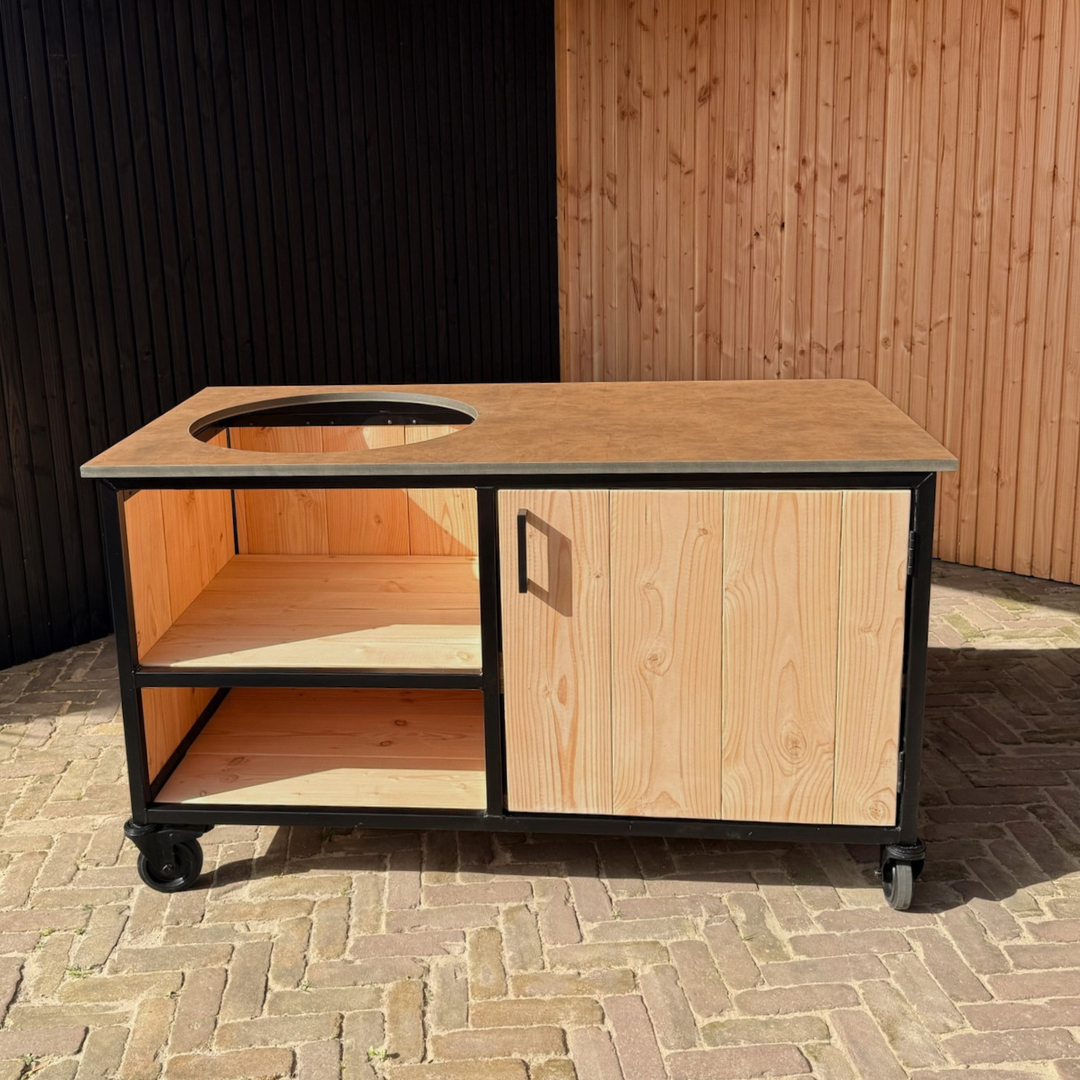 Buitenkeuken Douglas en staal met opbergkast en Koper HPL werkblad - Lengte 150 cm - Afbeelding 2